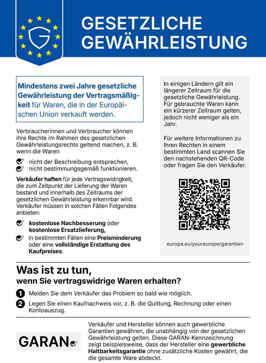 Hinweis zur gesetzlichen Gewährleistung in der EU
